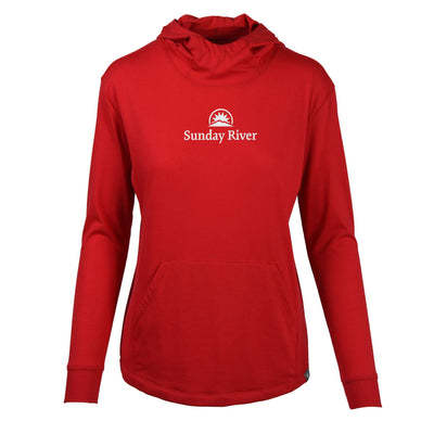 Sunday River Women's Lightweight Tech Hoody White Chest Logo SOLID FLAME RED