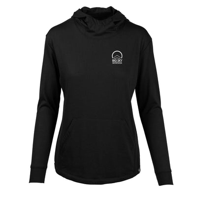 Big Sky Women's Lightweight Tech Hoody White Small Chest Logo BLACK