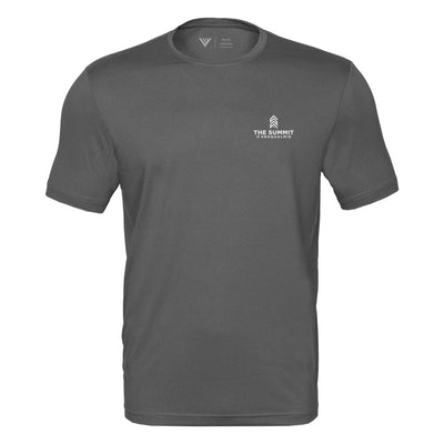 The Summit at Snoqualmie Tech T-Shirt White Small Chest Logo CHARCOAL