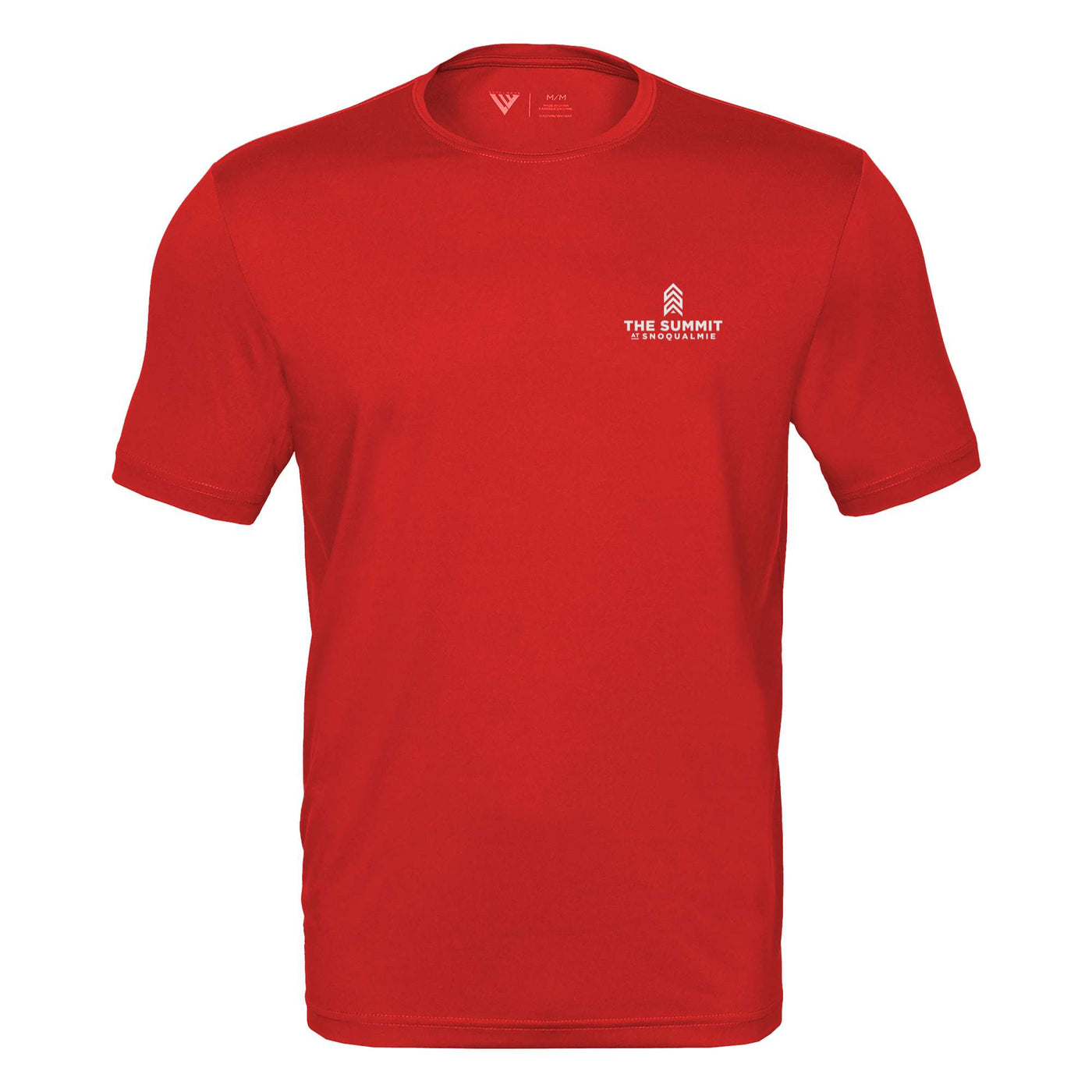 The Summit at Snoqualmie Tech T-Shirt White Small Chest Logo FLAME RED