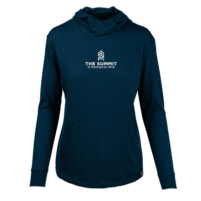 The Summit at Snoqualmie Women's Lightweight Tech Hoody White Chest Logo SOLID NAVY