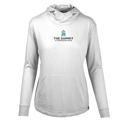 The Summit at Snoqualmie Women's Lightweight Tech Hoody Full Color Chest Logo WHITE