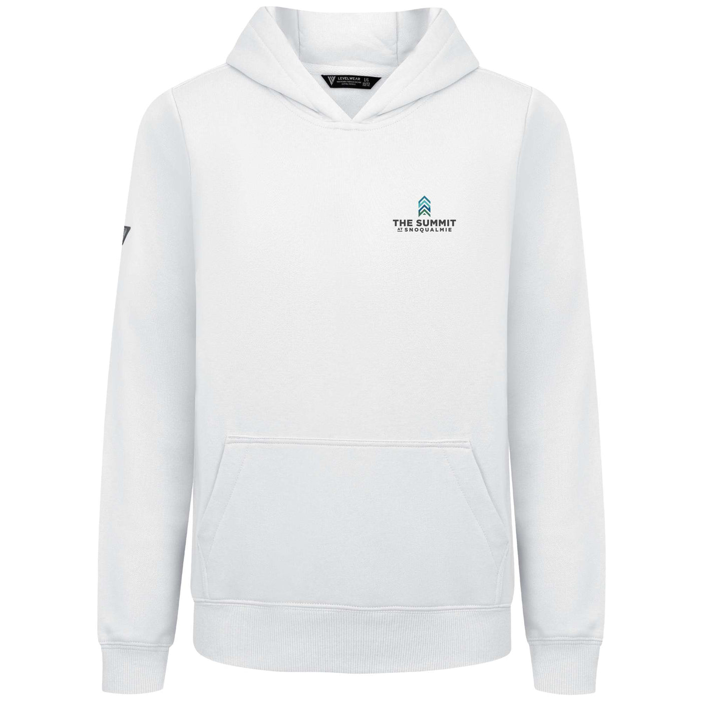 The Summit at Snoqualmie Kid's Hoody Full Color Small Chest Logo WHITE