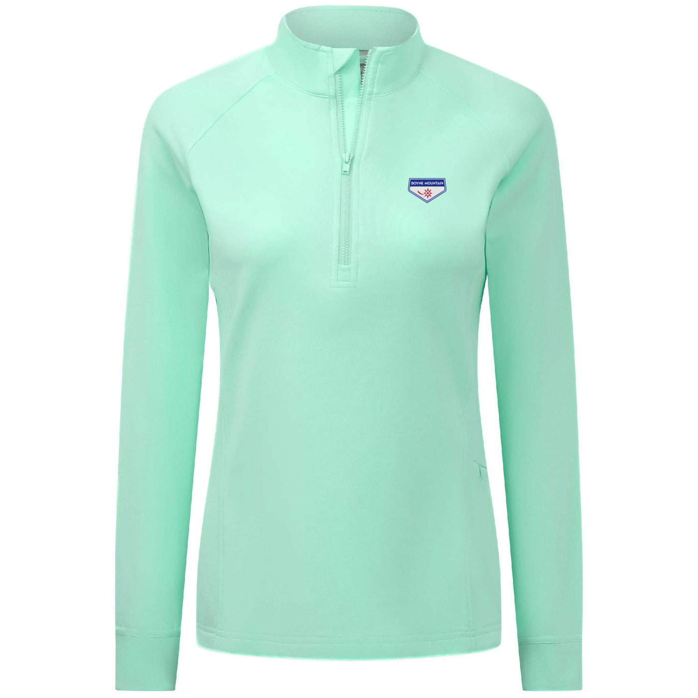 Boyne Mountain Women's Midweight 1/4 Zip Full Color Small Chest Logo BEACH GLASS-MINT