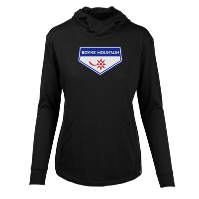 Boyne Mountain Women's Lightweight Tech Hoody Full Color Chest Logo BLACK