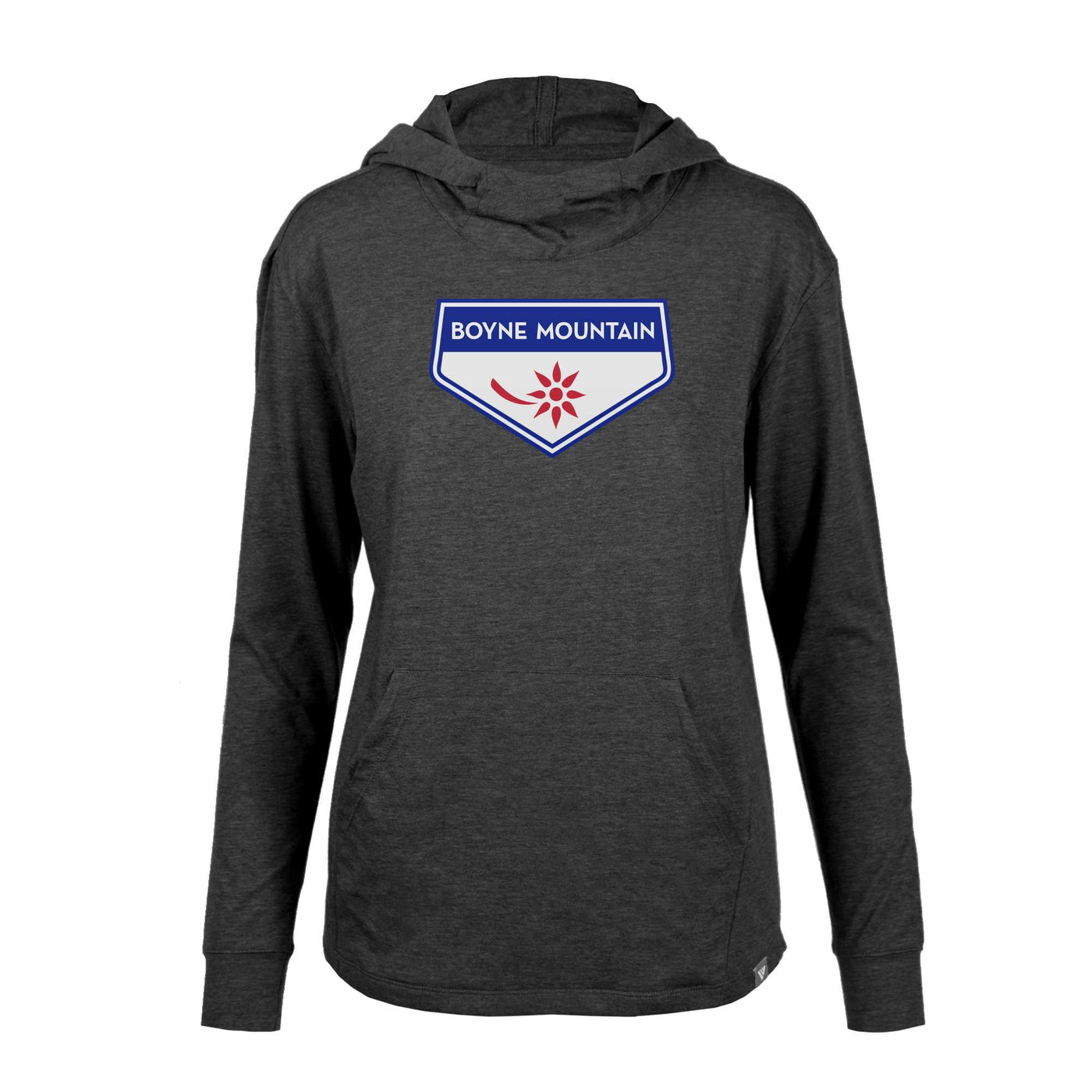 Boyne Mountain Women's Lightweight Tech Hoody Full Color Chest Logo HEATHER CHARCOAL