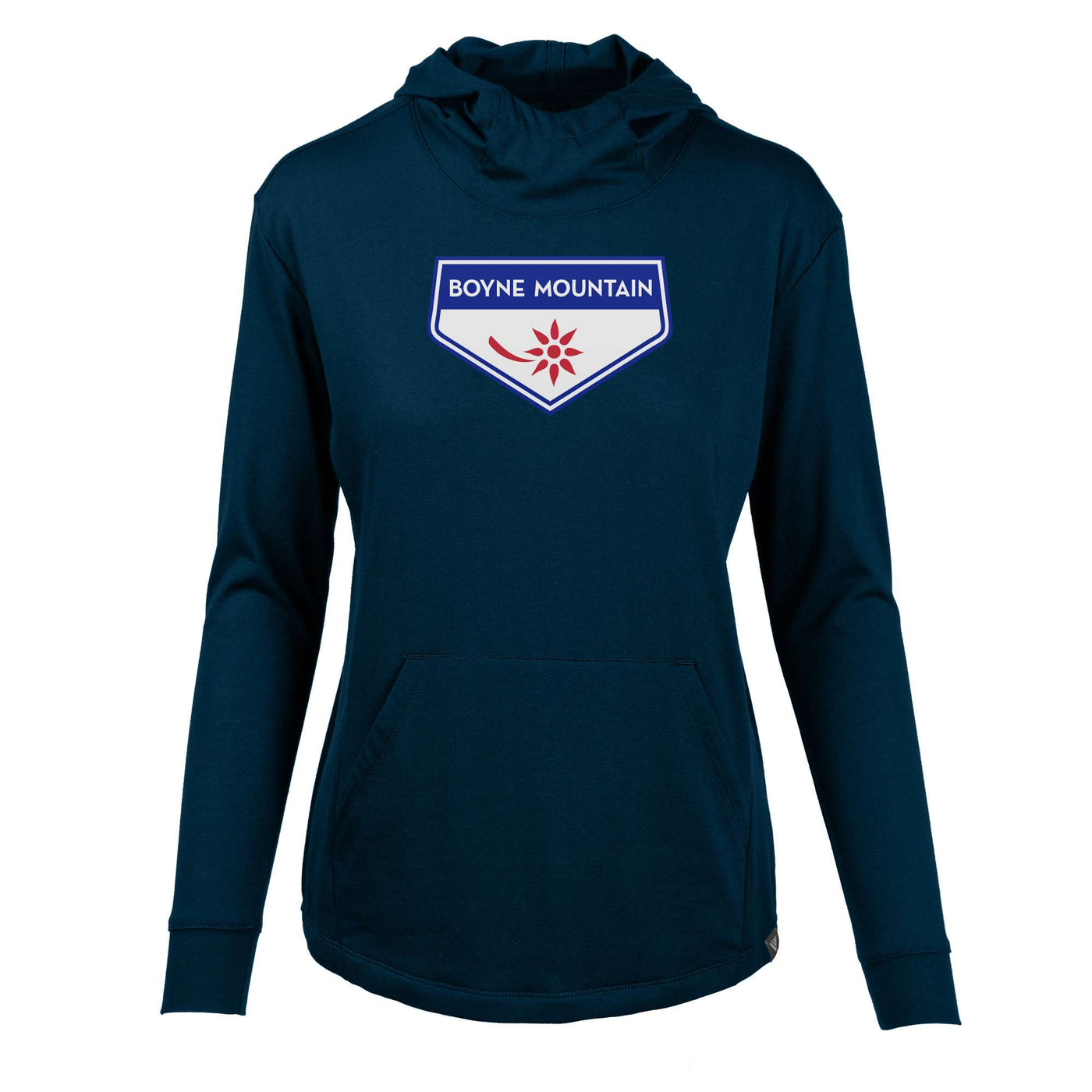 Boyne Mountain Women's Lightweight Tech Hoody Full Color Chest Logo SOLID NAVY