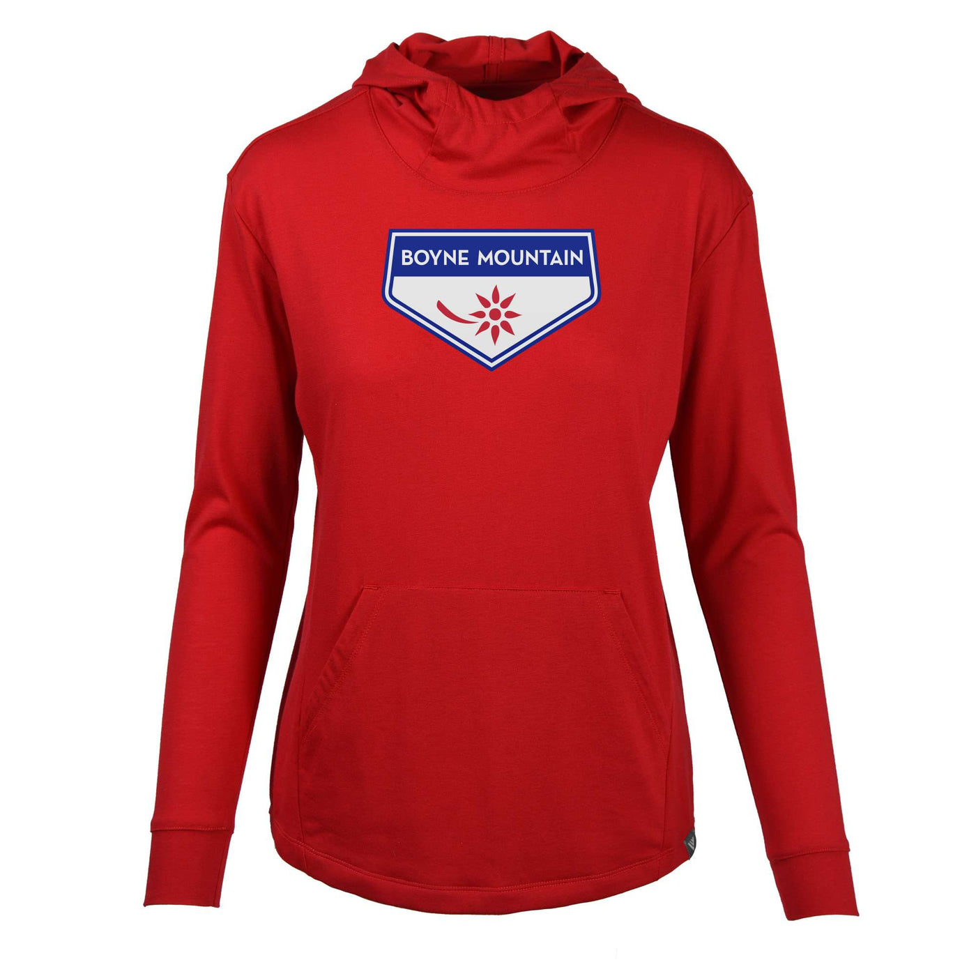 Boyne Mountain Women's Lightweight Tech Hoody Full Color Chest Logo SOLID FLAME RED