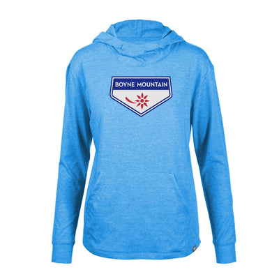 Boyne Mountain Women's Lightweight Tech Hoody Full Color Chest Logo HEATHER BLUE ORCHID