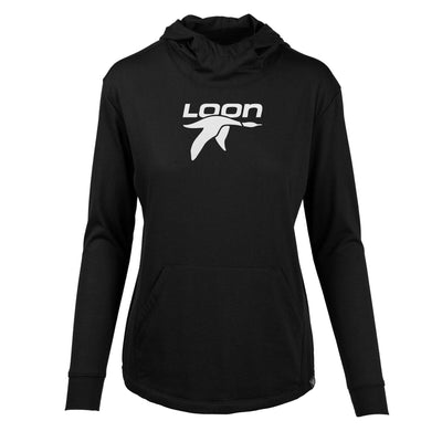 Loon Mountain Women's Lightweight Tech Hoody White Chest Logo BLACK