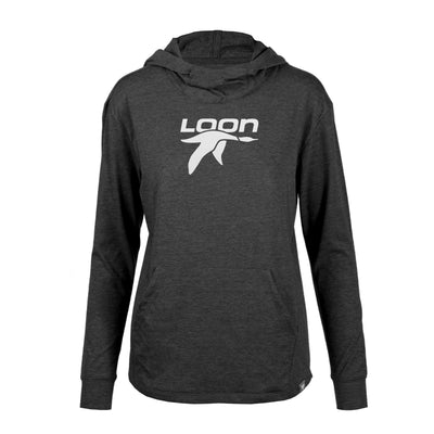 Loon Mountain Women's Lightweight Tech Hoody White Chest Logo HEATHER CHARCOAL