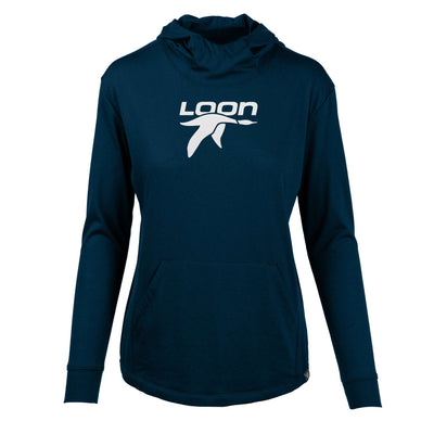 Loon Mountain Women's Lightweight Tech Hoody White Chest Logo SOLID NAVY