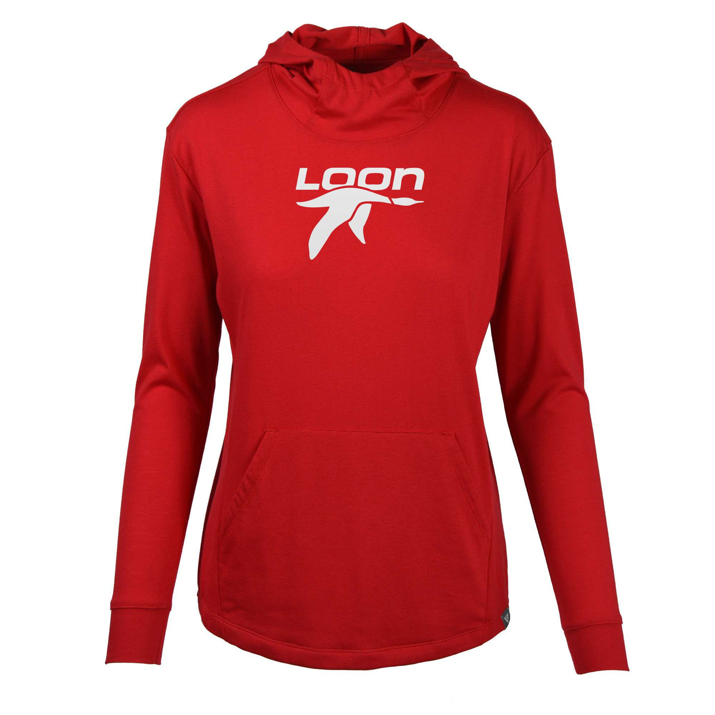 Loon Mountain Women's Lightweight Tech Hoody White Chest Logo SOLID FLAME RED