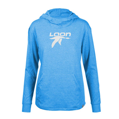 Loon Mountain Women's Lightweight Tech Hoody White Chest Logo HEATHER BLUE ORCHID