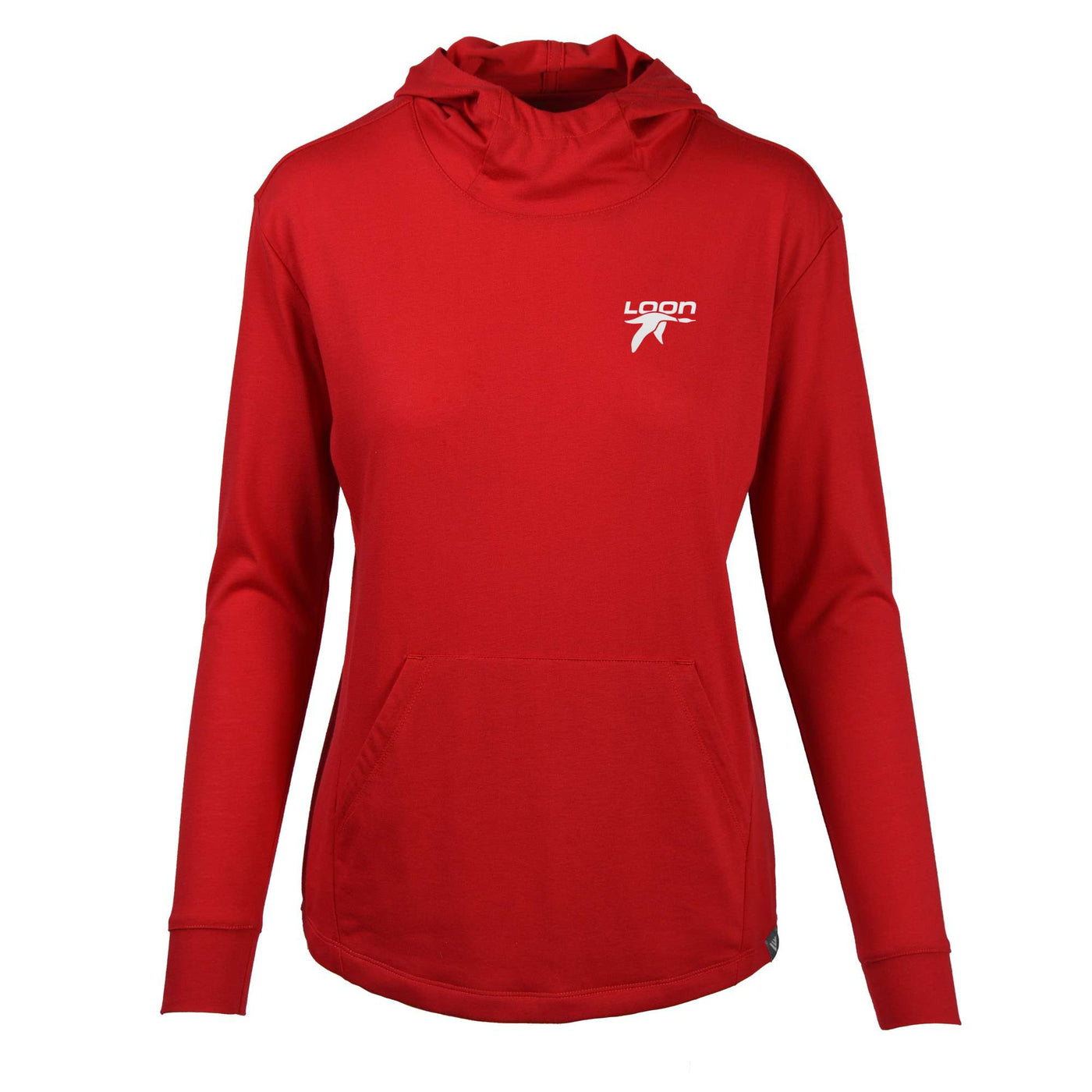 Loon Mountain Women's Lightweight Tech Hoody White Small Chest Logo SOLID FLAME RED