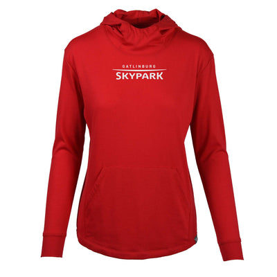 Gatlinburg SkyPark Women's Lightweight Tech Hoody White Chest Logo SOLID FLAME RED