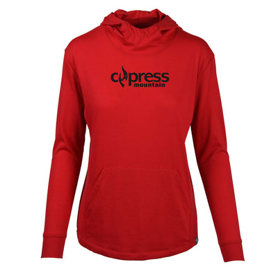 Cypress Women's Lightweight Tech Hoody Black Chest Logo SOLID FLAME RED