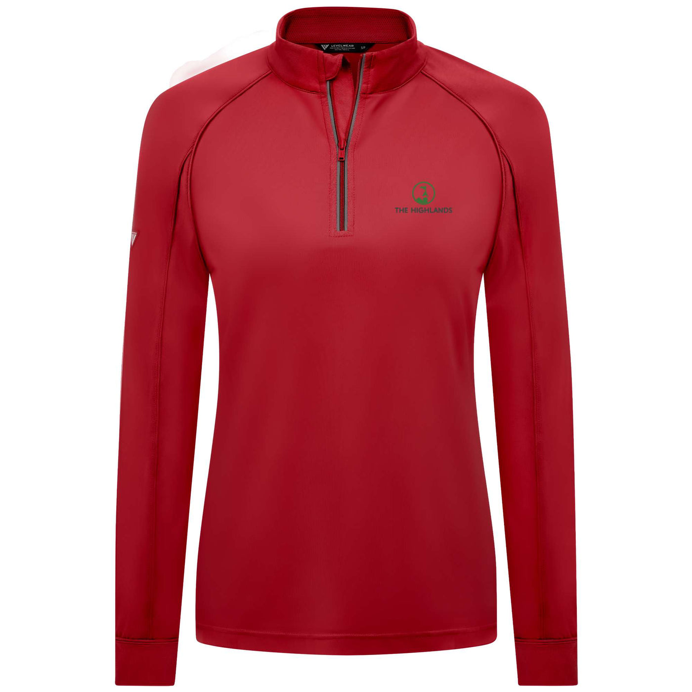 The Highlands Women's Lightweight 1/4 Zip Green Small Chest Logo FLAME RED