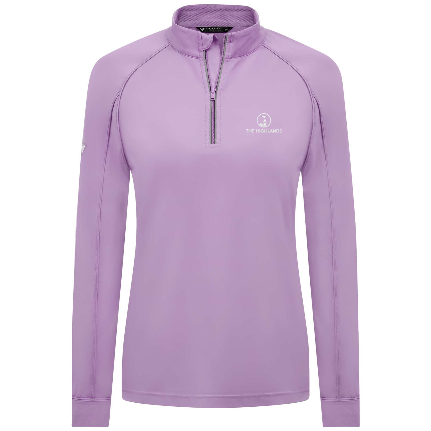 The Highlands Women's Lightweight 1/4 Zip White Small Chest Logo LUPINE-VIOLET