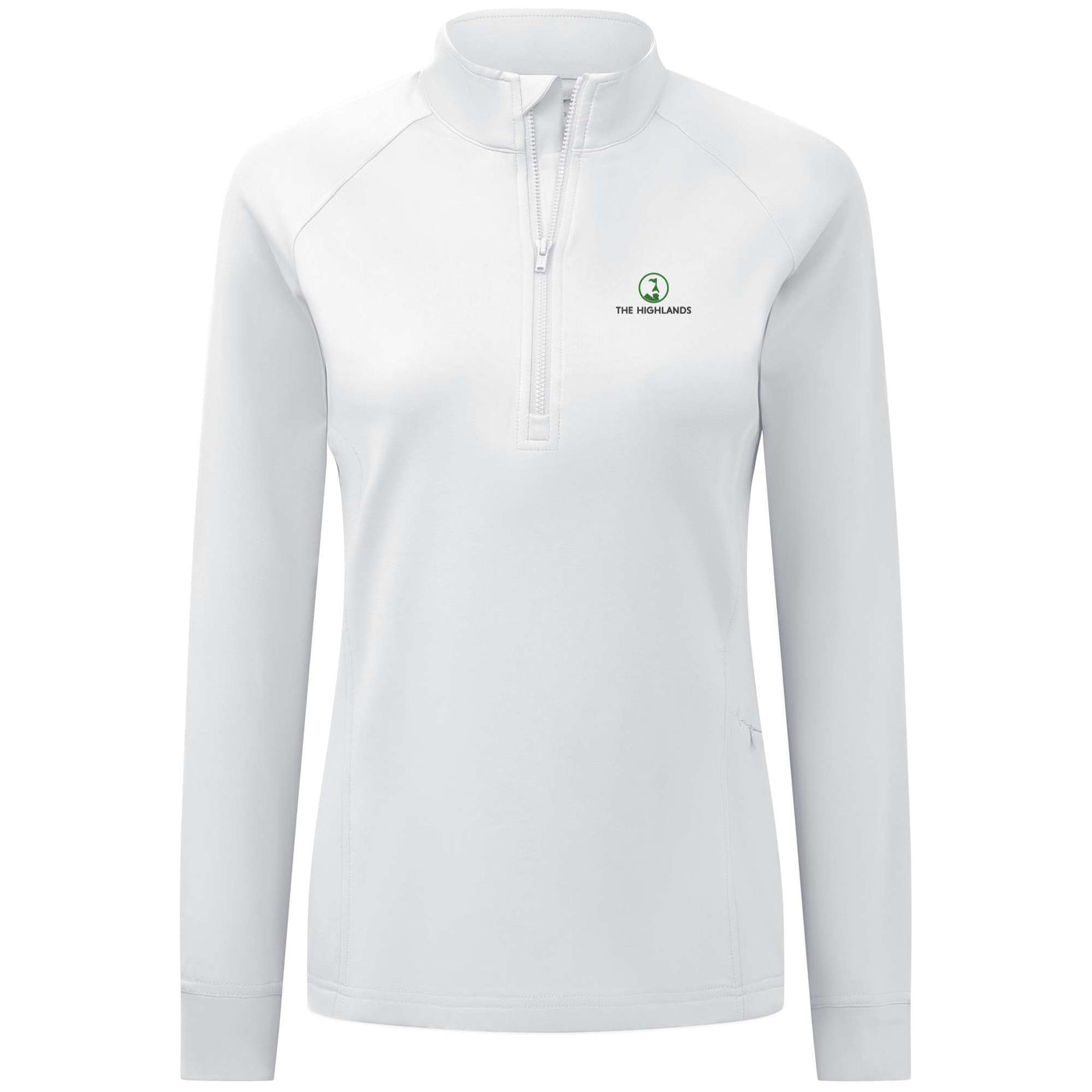 The Highlands Women's Midweight 1/4 Zip Full Color Small Chest Logo WHITE