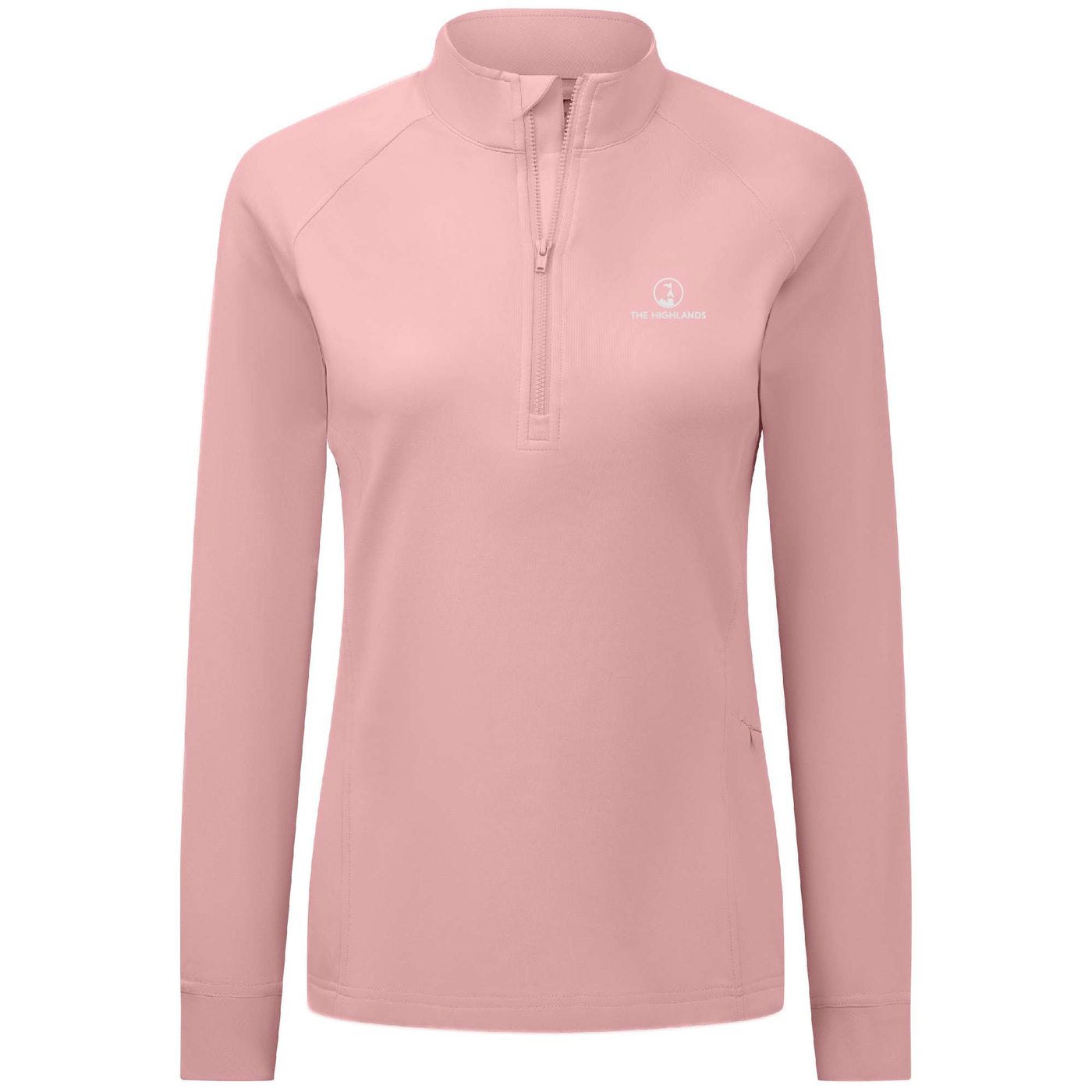 The Highlands Women's Midweight 1/4 Zip White Small Chest Logo MAUVE PINK