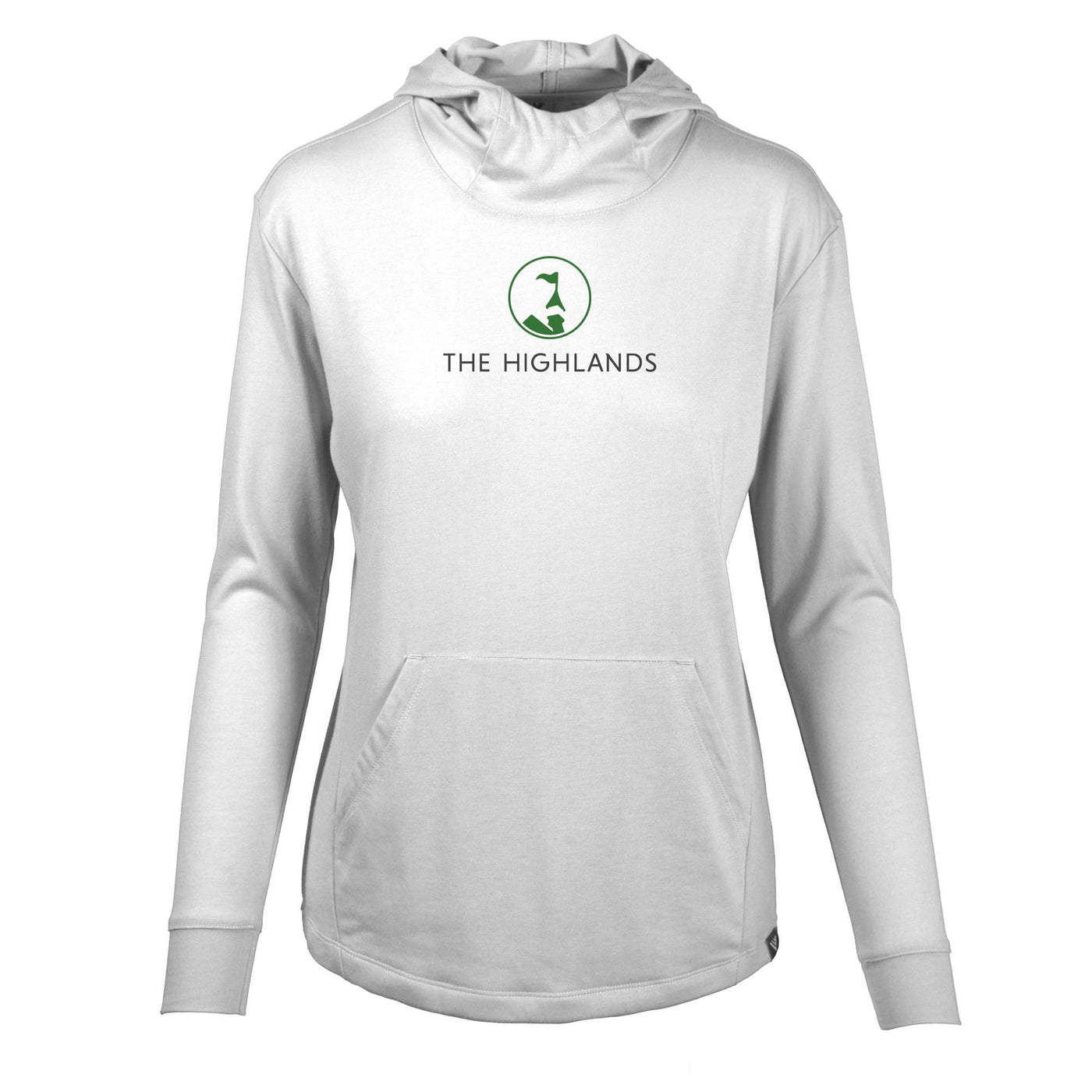 The Highlands Women's Lightweight Tech Hoody Green Chest Logo WHITE