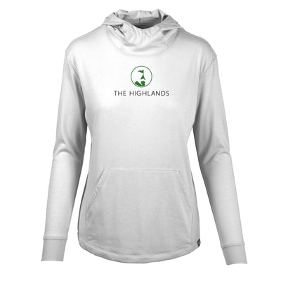 The Highlands Women's Lightweight Tech Hoody Green Chest Logo WHITE