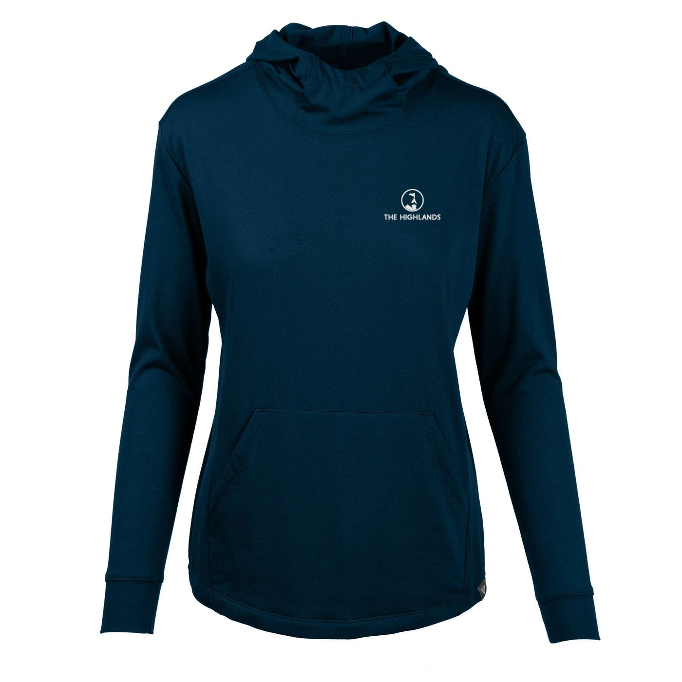 The Highlands Women's Lightweight Tech Hoody White Small Chest Logo SOLID NAVY