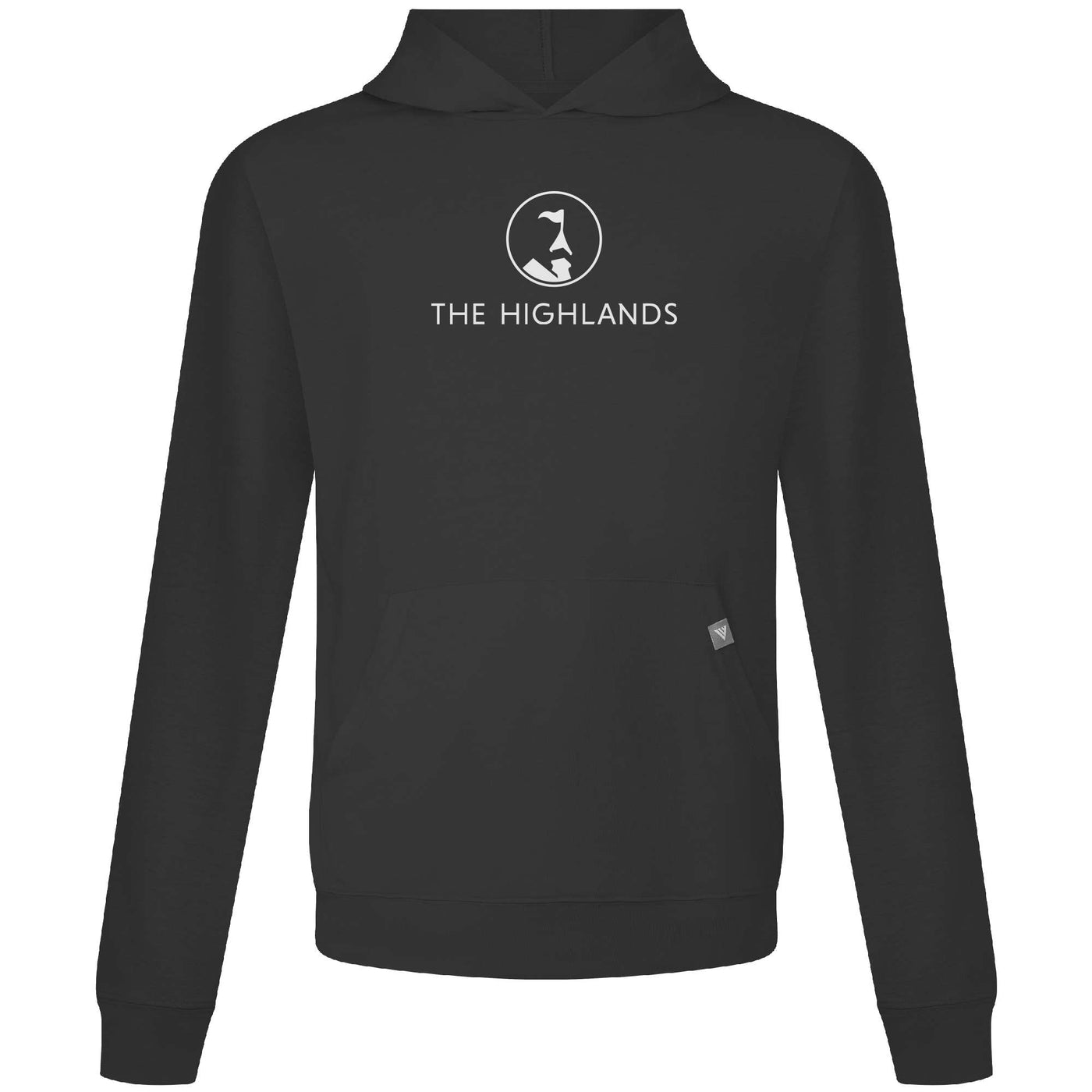 The Highlands Men's Lightweight Tech Hoody White Chest Logo BLACK