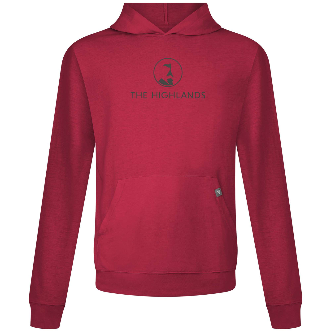 The Highlands Men's Lightweight Tech Hoody Grey Chest Logo FLAME RED