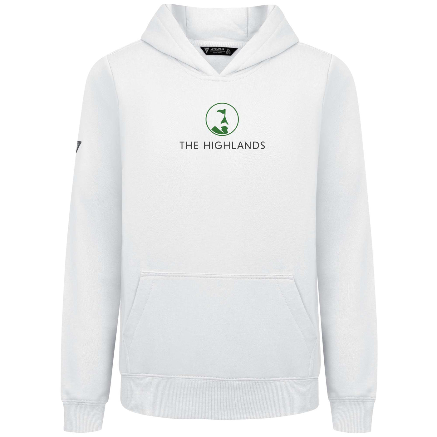 The Highlands Kid's Hoody Green Chest Logo WHITE