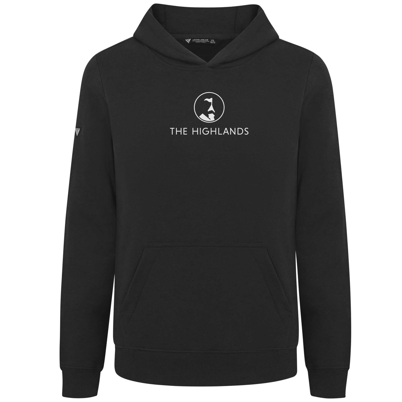 The Highlands Kid's Hoody White Chest Logo BLACK