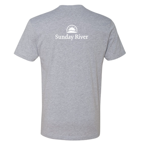 Sunday River Adult T-Shirt White Chest and Back Logo Heather Grey 