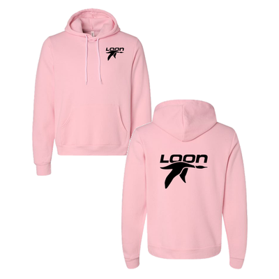 Loon Mountain Adult Hoodie Black Chest and Back Logo Pink