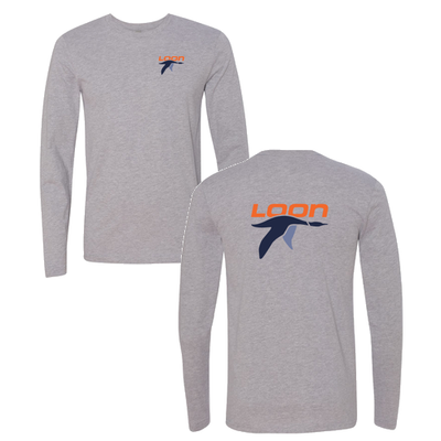 Loon Mountain Adult Long Sleeve Full Color Chest and Back Logo Heather Grey