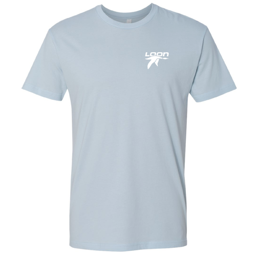 Loon Mountain Adult T-Shirt White Chest and Back Logo Light Blue