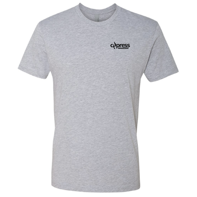 Cypress Adult T-Shirt Black Chest and Back Logo Heather Grey 