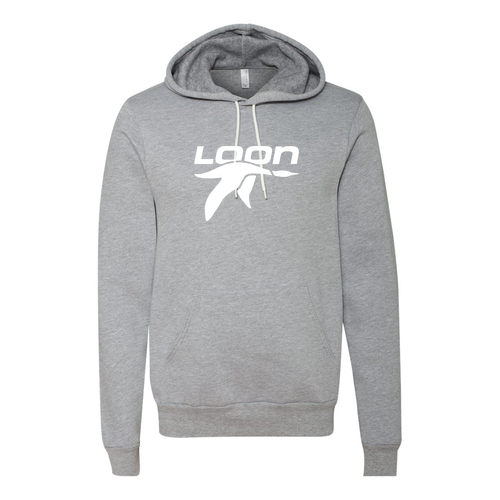 Loon Mountain Adult Hoodie White Chest Logo Athletic Heather