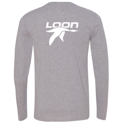 Loon Mountain Adult Long Sleeve White Chest and Back Logo Heather Grey