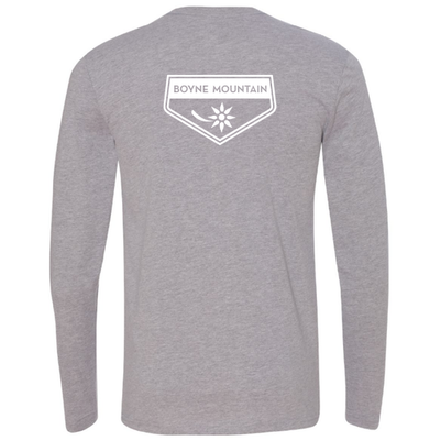 Boyne Mountain Adult Long Sleeve White Chest and Back Logo Heather Grey 