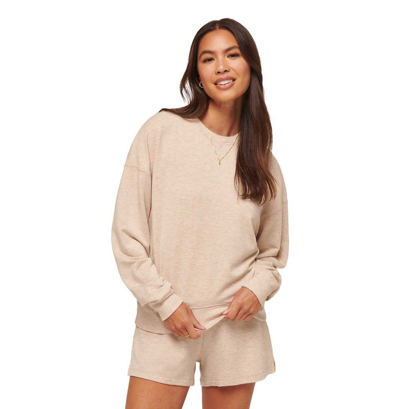 TravisMathew Women's Cloud Terry Crew Sweatshirt 2025 HEATHER NATURAL