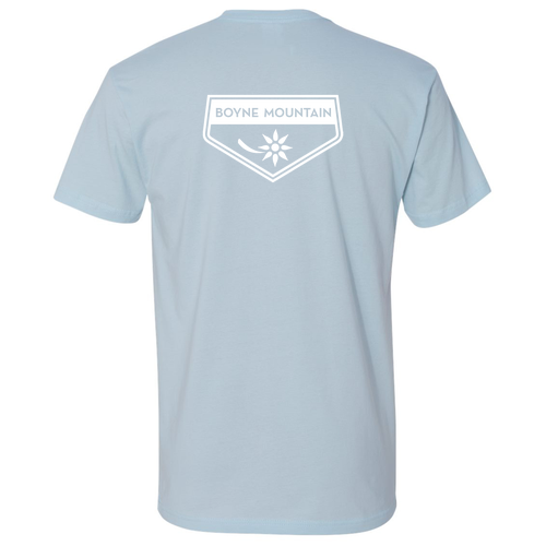 Boyne Mountain Adult T-Shirt White Chest and Back Logo Light Blue 