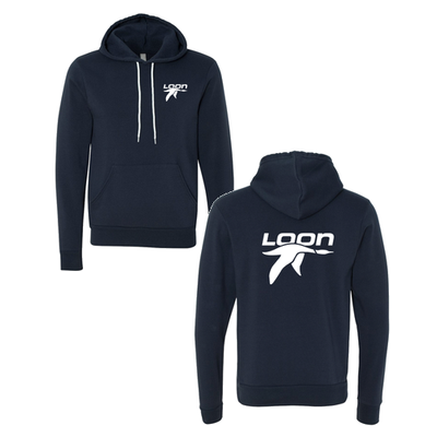 Loon Mountain Adult Hoodie White Chest and Back Logo Navy