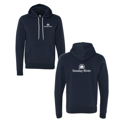 Sunday River Adult Hoodie White Chest and Back Logo Navy 