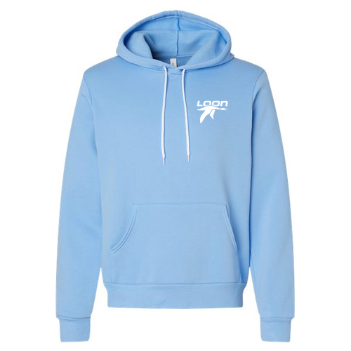 Loon Mountain Adult Hoodie White Chest and Back Logo Carolina Blue