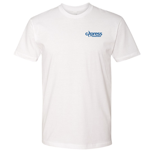 Cypress Adult T-Shirt Blue Chest and Back Logo White 