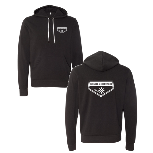 Boyne Mountain Adult Hoodie White Chest and Back Logo Black 