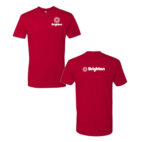 Brighton Adult T-Shirt White Chest and Back Logo Red 