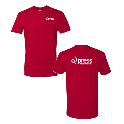 Cypress Adult T-Shirt White Chest and Back Logo Red 