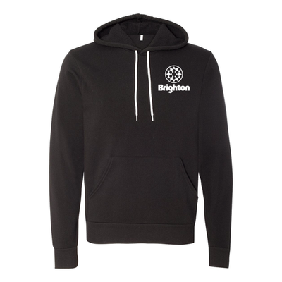 Brighton Adult Hoodie White Chest and Back Logo Black 